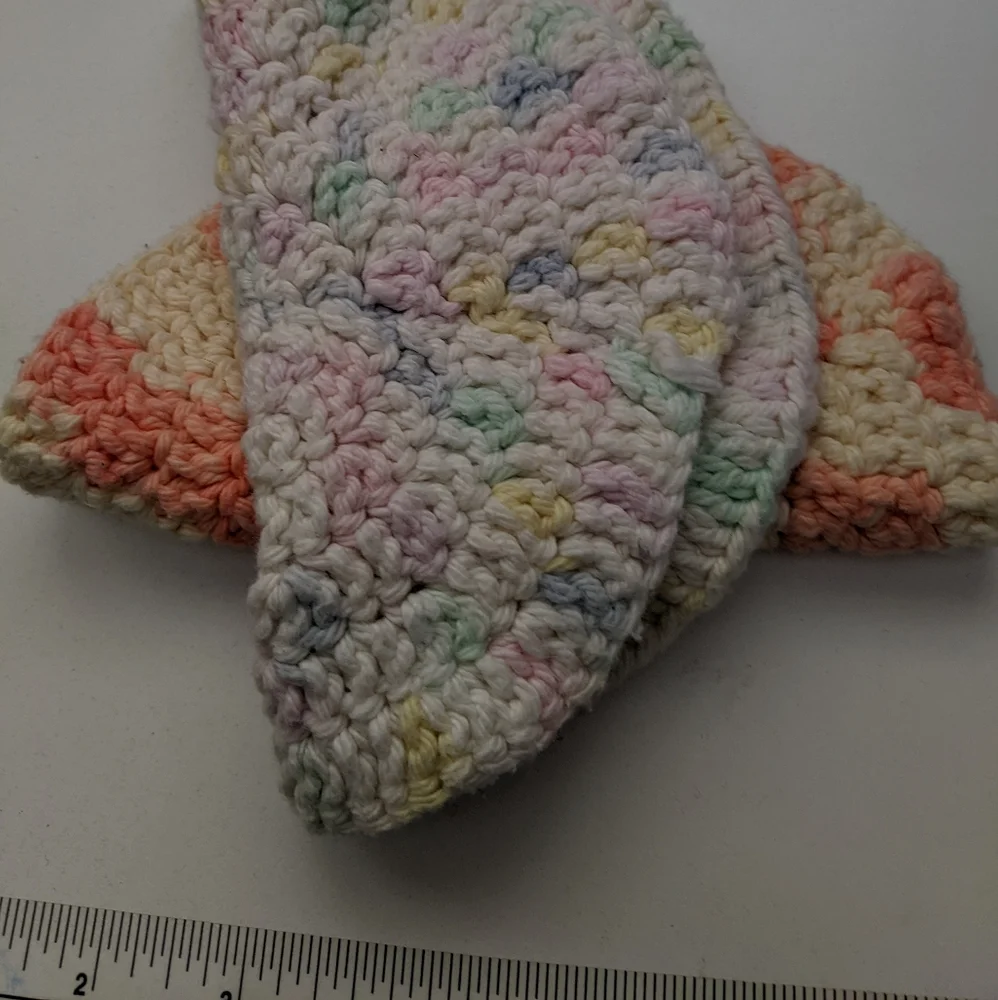 Vintage crochet circular, pastel multi and orange wash cloths with Natural Soaps